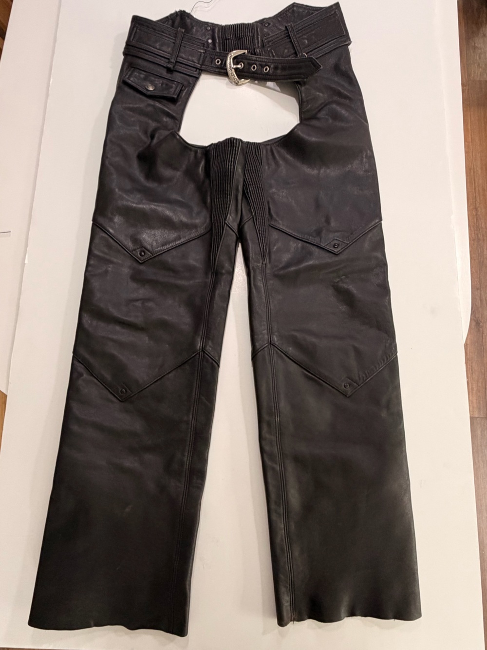 Harley Davidson Black Genuine Leather Biker Motorcycle Riding Chaps Size Small